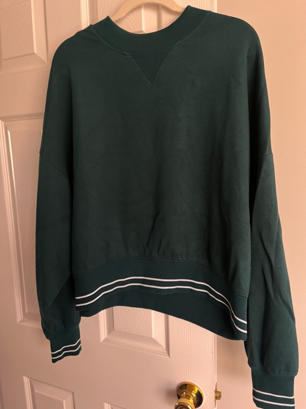 Women’s Calia brand Dark Green Crewneck Sweatshirt with Striped Hem